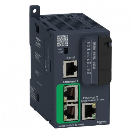 PLC Schneider TM251MESE, server WEB, porturi Ethernet, port serial (RJ45), alimentare 24 Vd.c.