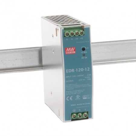 Sursă de alimentare Mean Well EDR-75-12, ieșire 12V, 6.3A, 75.6W, montaj pe șină DIN