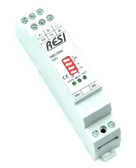 Convertor M-BUS la Modbus RTU slave, maxim 2 contoare, maxim 40 de regiștri Modbus, RESI-MBUS2-SIO