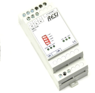 Convertor M-BUS la Modbus TCP server, maxim 24 contoare, maxim 1000 de regiștri Modbus, RESI-MBUS24-ETH