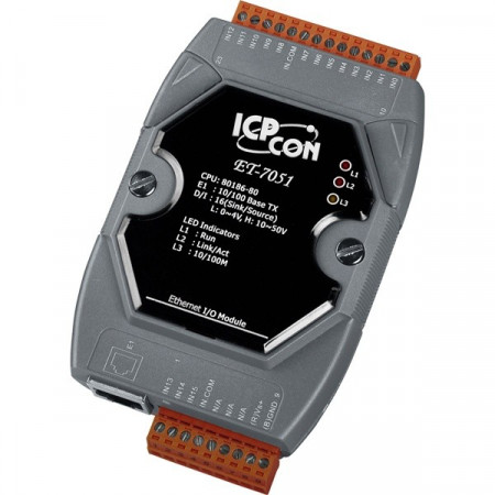 Modul 16 intrări digitale izolate ICPDAS ET-7051 CR, Ethernet, Web server, Modbus TCP