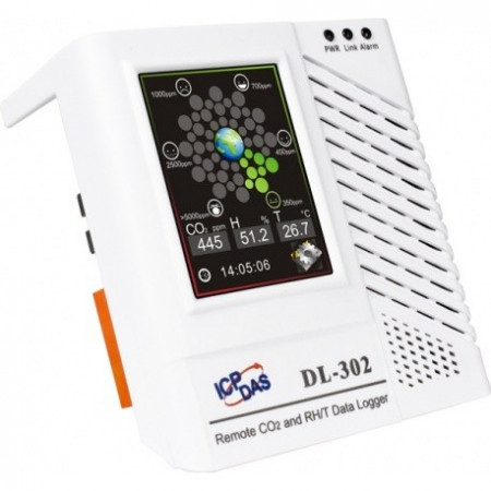Senzor de temperatura, umiditate, CO2 cu data logger, touch screen, Ethernet, suport Modbus și MQTT, ICP DAS DL-302