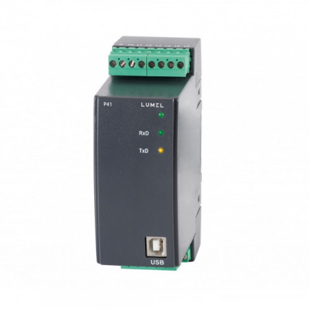 Traductor măsurare parametri rețea electrică monofazată Lumel P41 100E0, curent intrare 1A sau 5A, ieșire analogică, Modbus RTU, RS485