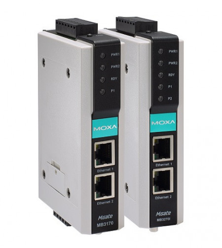 Gateway Modbus cu 1/ 2 porturi seriale, 1 port Ethernet, condiții industriale, Moxa MGate 3x70