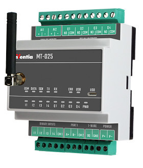 Modul IoT GSM Inventia MT-025, 4 DI, 2 AI, port 1-Wire, 4 ieșiri în releu, datalogger, configurare prin SMS, alimentare 12/24 Vd.c.