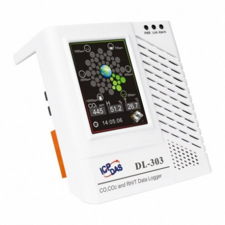 Senzor de temperatura, umiditate, CO, CO2 cu data logger, touch screen, Ethernet, suport Modbus și MQTT, ICP DAS DL-303