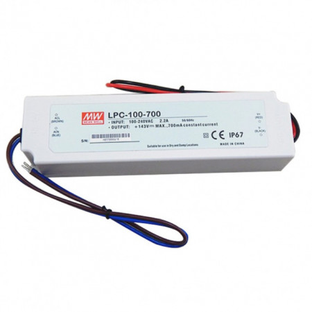 Sursă de alimentare de exterior Mean Well LPC-100-700, protectie IP67, ieșire 72 - 143V DC, 0.7A, 100.1W