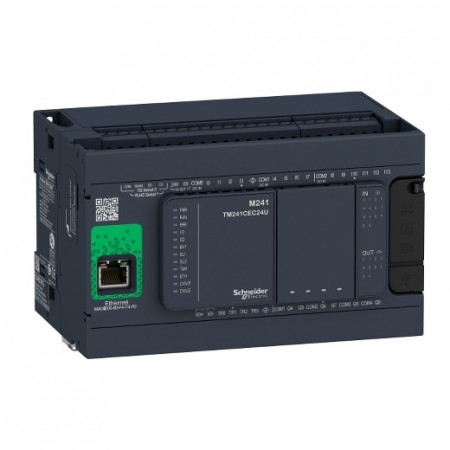 PLC Schneider TM241CE24R, 14DI/10DO, iesiri tranzistor si releu, Ethernet, port serial (RJ45), alimentare 100 - 240 Va.c.