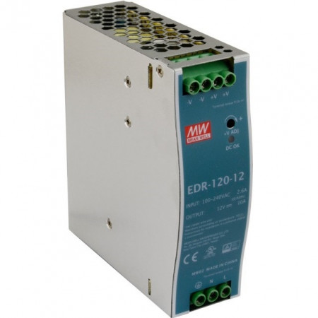 Sursă de alimentare Mean Well EDR-120-12, ieșire 12V, 10A, 120W, montaj pe șină DIN