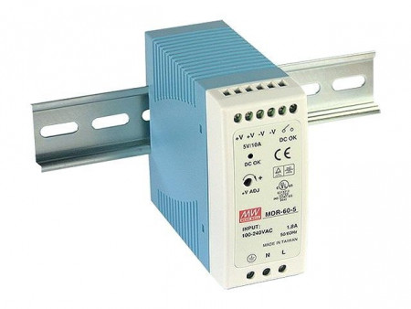 Sursă de alimentare Mean Well MDR-60-5, ieșire 5V, 10A, 50W, montaj pe șină DIN