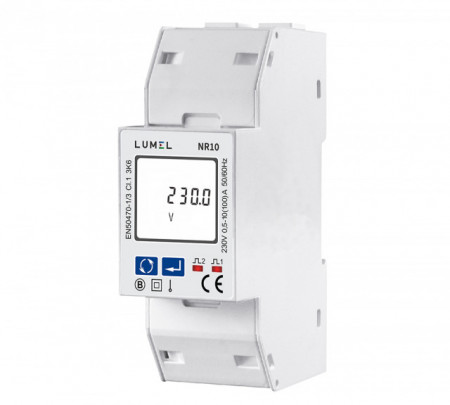 Contor electric digital monofazat Lumel NR10, măsurare directă maxim 100A, cu 2 ieșiri în impuls, RS485, Modbus RTU