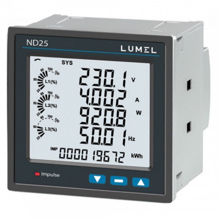 Analizor rețea electrică Lumel ND25, măsurare parametri rețele trifazate, MODBUS, RS485, 2 ieșiri în impuls