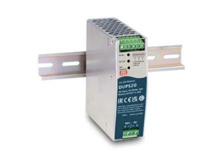 Modul UPS Mean Well DUPS20, ieșire 24V, până la 20A, cu modul de încărcare baterie, montaj pe șină DIN