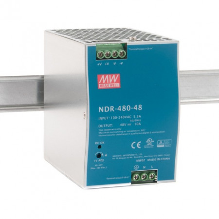 Sursă de alimentare Mean Well NDR-480-48, ieșire 48V, 10A, 480W, montaj pe șină DIN