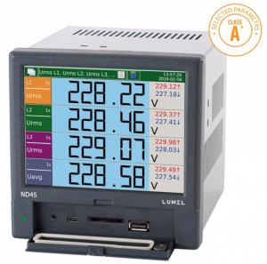 Analizor calitate energie rețele trifazate Lumel ND45, armonice rang 51, slot card de memorie, MODBUS, Ethernet, Server Web