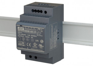 Sursă de alimentare Mean Well HDR-60-15, ieșire 15V, 4A, 60W, montaj pe șină DIN
