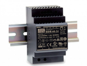 Sursă de alimentare Mean Well HDR-60-24, ieșire 24V, 2.5A, 60W, montaj pe șină DIN