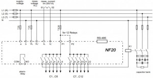 Diagrama de conectare regulator factor de putere Lumel NF20 pe SCADA-Shop