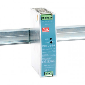 Sursă de alimentare Mean Well EDR-75-24, ieșire 24V, 3.2A, 76.8W, montaj pe șină DIN