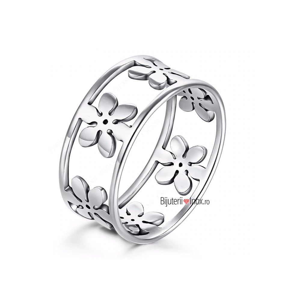 Inel inox Silver Flowers - IND1098