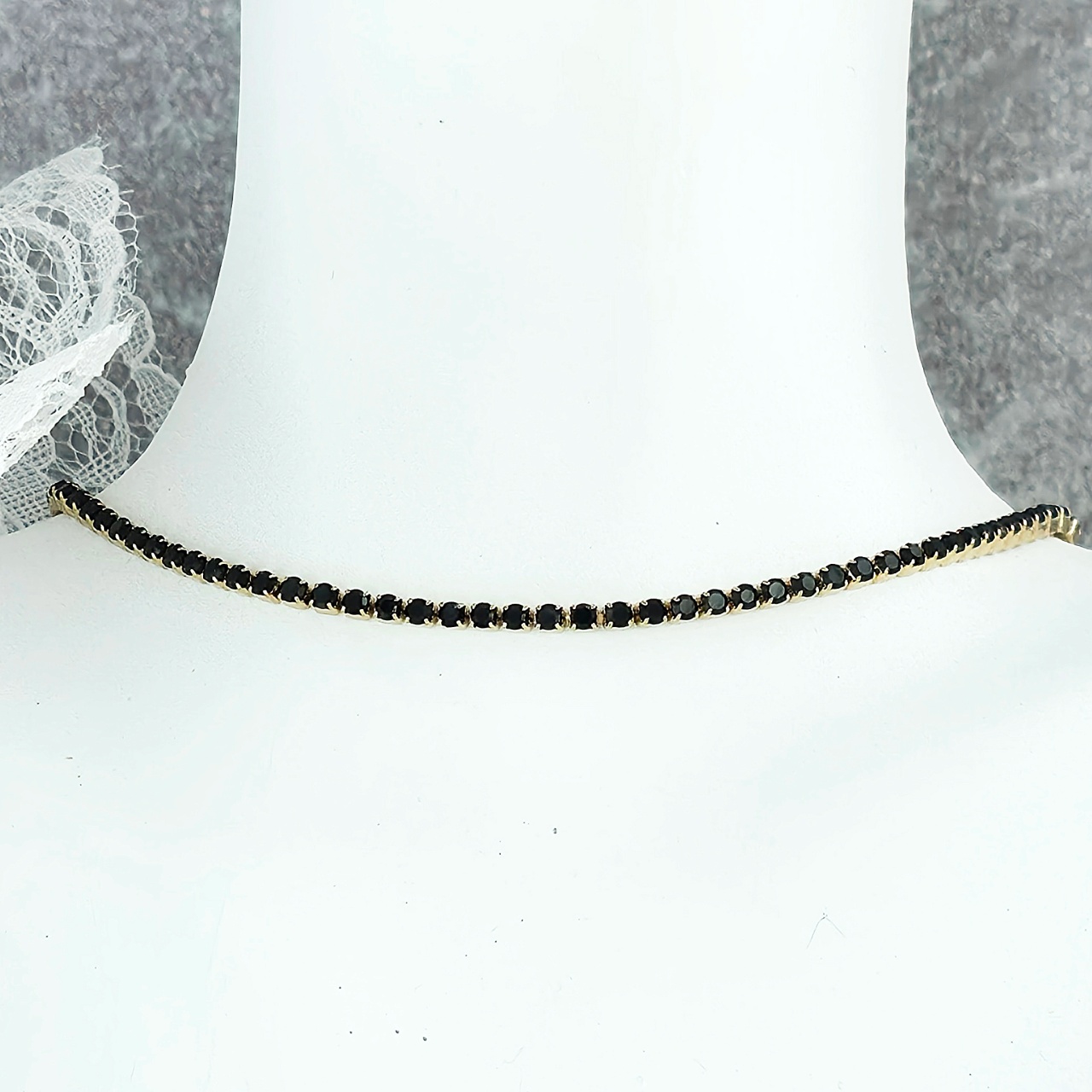 Lantisor / Colier Tennis din Inox cu Pietre Negre 3mm - LPD1501 - 3 | YEO