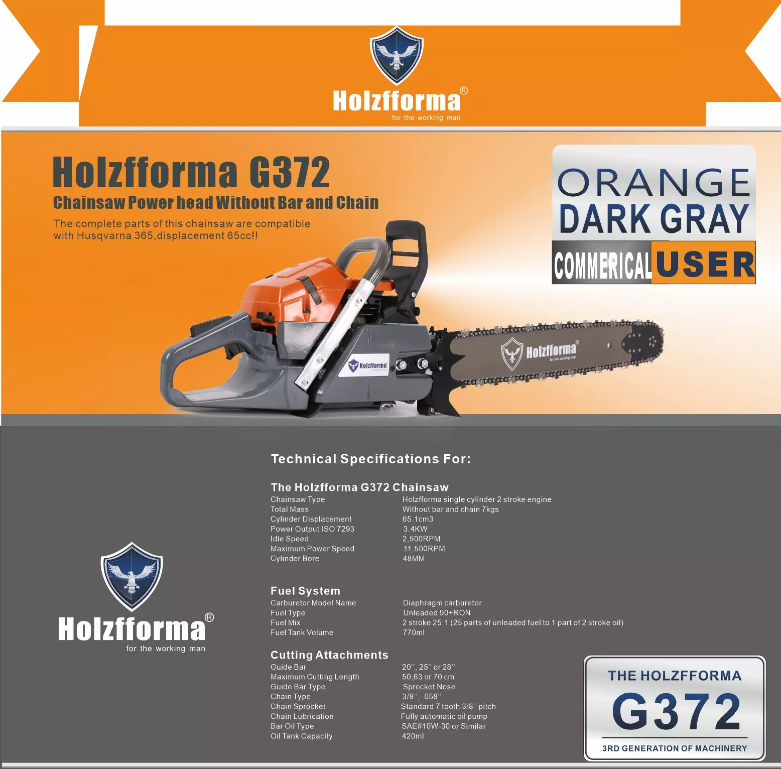 Holzfforma? G372XP benzinmotoros láncfűrész 71cc 5,3Le - Oregon VersCut 3/8