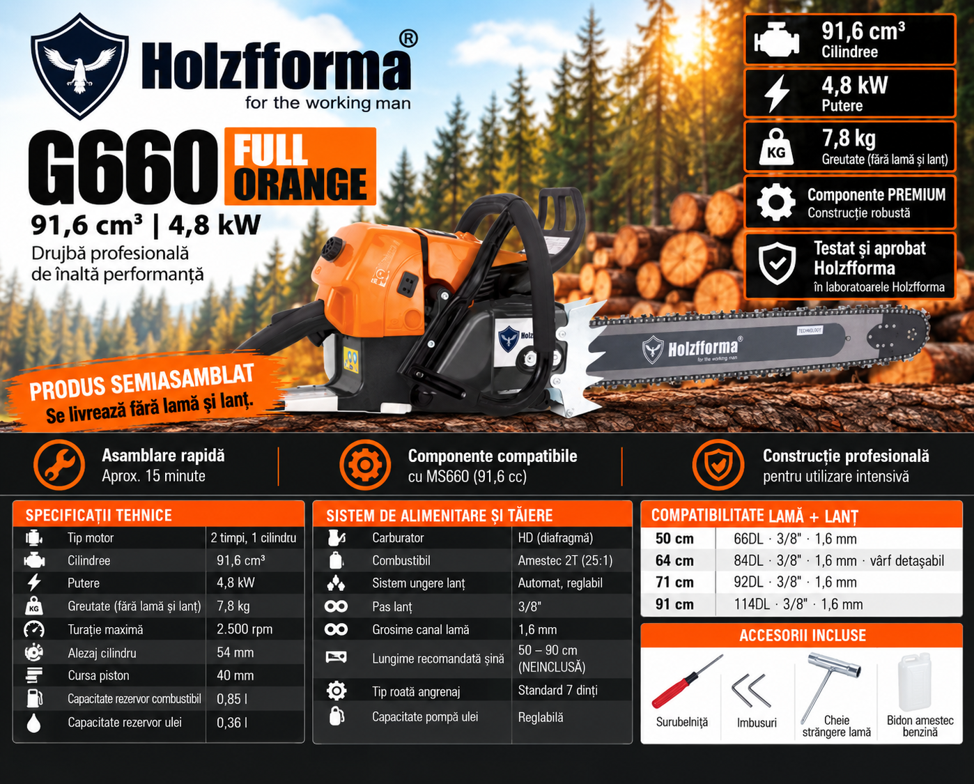 Drujba semiasamblata Holzfforma G660 91,6cc