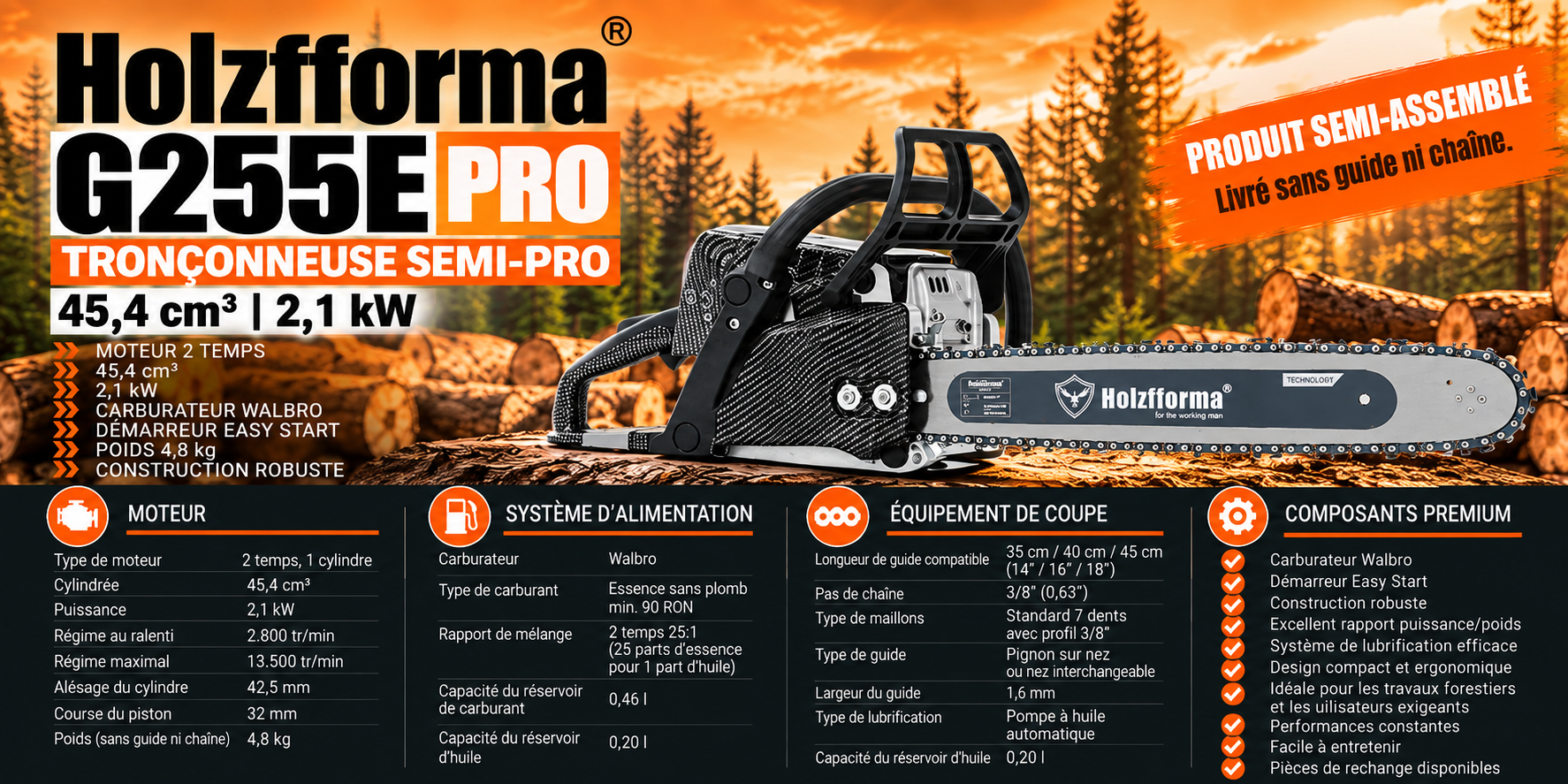 Holzfforma G255E PRO specificatii tehnice