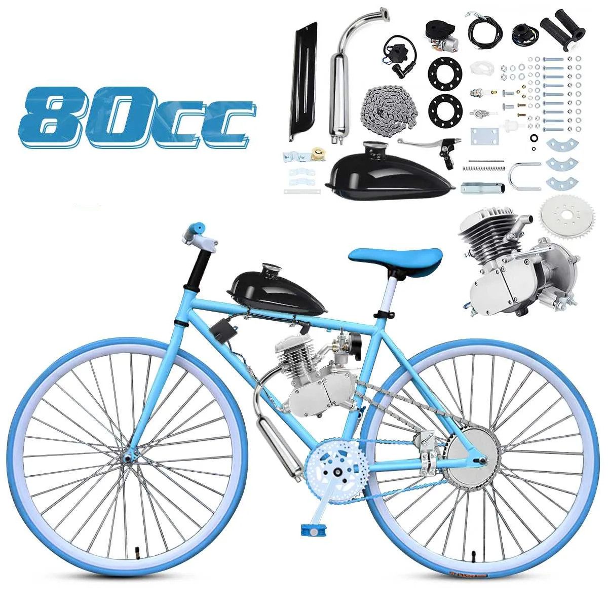 Kit de motor de bicicleta de 80 cc, kit de motor de bicicleta motorizado de  2 tiempos, kit de motor de bicicleta de 26 28, kit de motor de bicicleta
