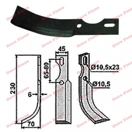 Kultivátor kés 230mm x 45mm (balra)