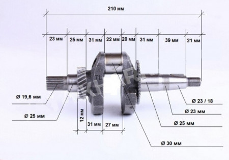 Crankshaft for tiller / cultivator (grooved shaft Ø 20mm) 5 - 7 HP