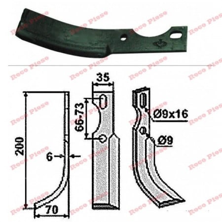Cuchilla para motocultor de 200 mm x 35 mm (izquierda)