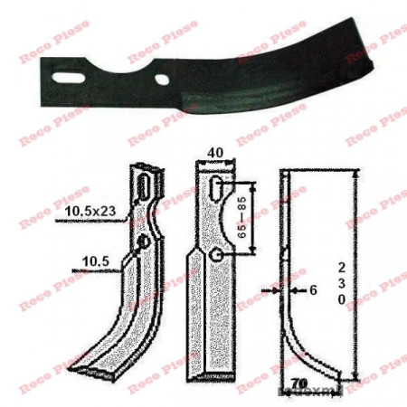 Kultivátor kés 230mm x 40mm (jobbra)