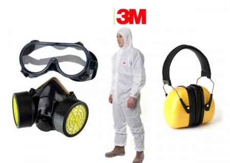 Sada příslušenství k atomizéru (brýle, dýchací maska, chrániče sluchu, kombinéza)