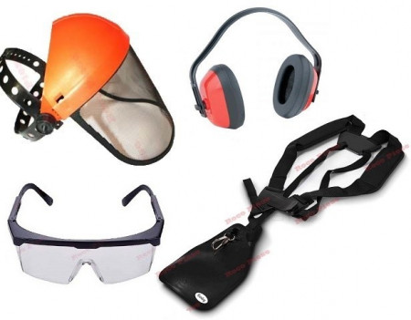Set di accessori per tosaerba (casco di sicurezza, occhiali, imbracatura, protezione per le orecchie)