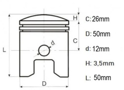 Piston kit motor bicicleta 100cc (50mm bolt 12mm)