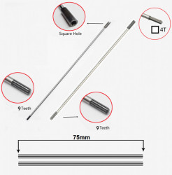 Rohr + Übertragungswelle 2 Abschnitte 9 Zähne Ø 26mm (2 x 75)