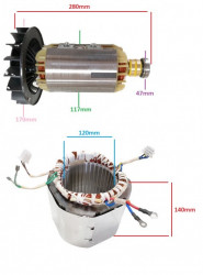 Статор и ротор за генератор 5-6 KW (Gx 390, 188 ) (еднофазен) - Img 3