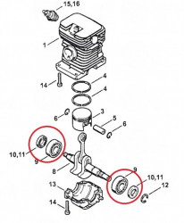 Set seals with bearings for chainsaw Stihl MS 170 - MS 180, 017-018 / set - Img 2