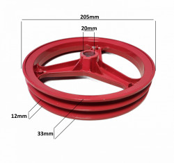 Fulie dubla aluminiu (ax 20mm, diametru 205mm)