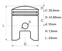Piston scuter Derbi 2006, 70cc, 47mm