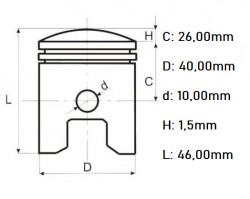 Piston kit motor bicicleta 50cc (40mm bolt 10mm)