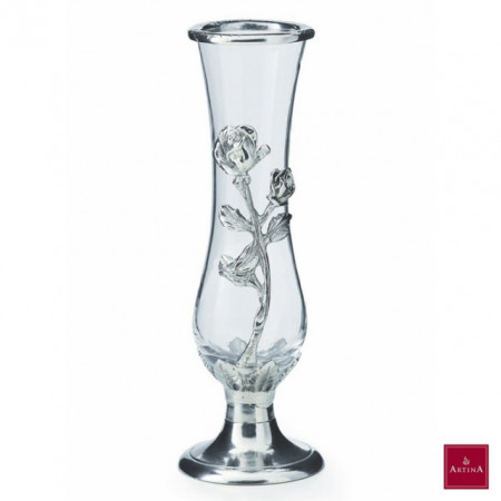 Vaza din sticla cu ornament trandafir din zinc | Artina