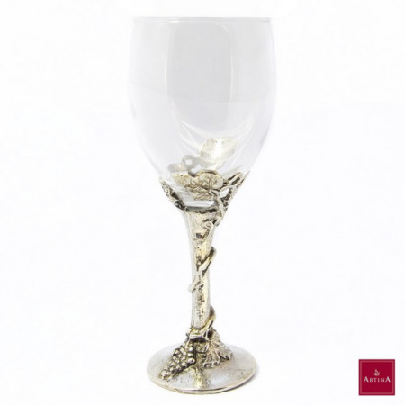 Pahar pentru vin din sticla cu ornament din zinc | Artina