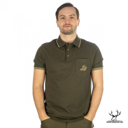 Tricou vanator Trachten, brodat, mistret, verde, cu maneca scurta | M, L, XL, XXL, 3XL