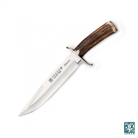 Cutit Joker Zorro CC35 cu mâner din corn de cerb, in portcuțit piele | tais: 20.5 cm