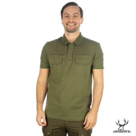 Tricou verde Trachten cu guler, buzunare, fermoar | M, L, XL, XXL, 3XL