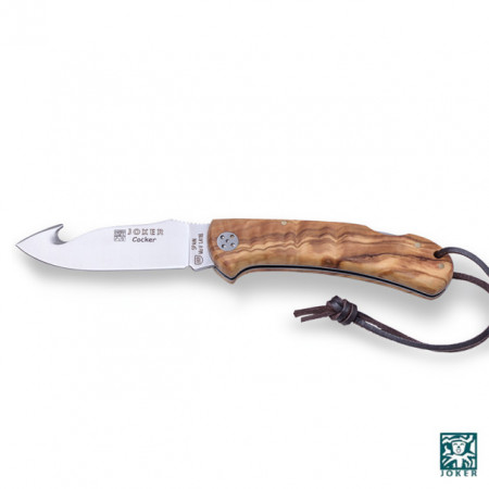 Cuțit Joker NO135 pentru jupuit cu maner din lemn, in husă piele | 9.0 cm