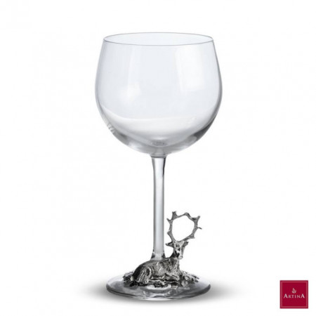 Pahar de vin din sticlă cu ornament din zinc de cerb | Artina