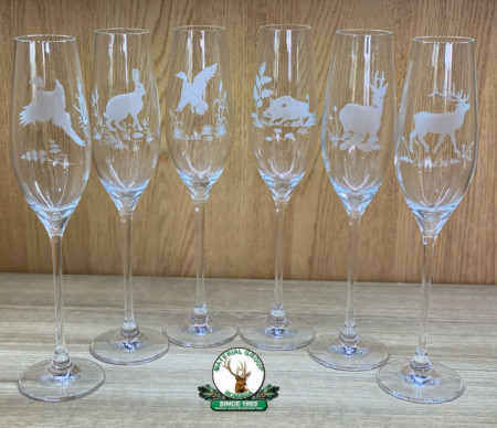 Set de pahare gravat din 6 buc. st. Hubert ptr. CHAMPANIE de 175ml in cutie ornament - Img 3
